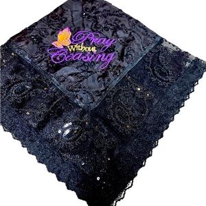 Embroidered Handmade Women’s Black Sequins Church Lap Scarf